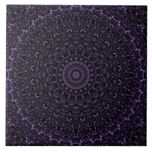 Amethyst Purple Mandala with Intricate Symmetry Ceramic Tile