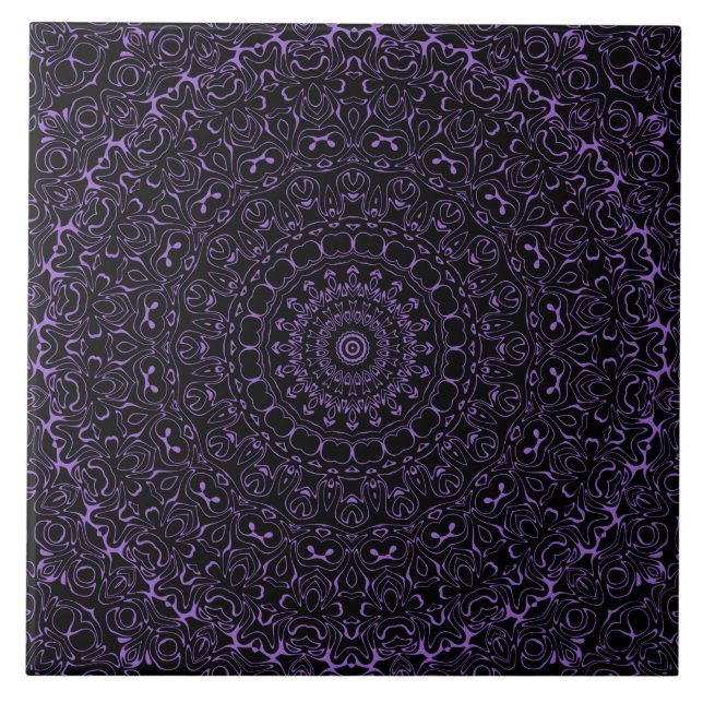Amethyst Purple Mandala with Intricate Symmetry Ceramic Tile (Front)