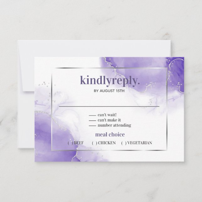 Amethyst Purple Minimalist Silver RSVP (Front)
