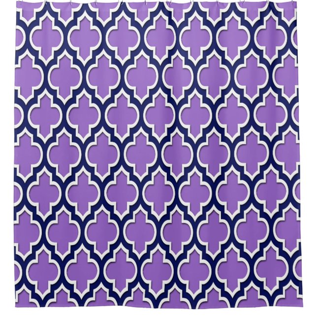 Amethyst Purple Navy Blue White XL Moroccan #4DS Shower Curtain (Front)