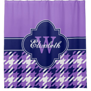 Amethyst Purple Navy Blue Wht 1I CB Ribbon Name Shower Curtain