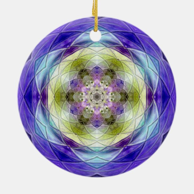 Amethyst Purple Olive blue flower star  Ceramic Ornament (Back)