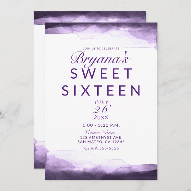 Amethyst Purple Plum Modern Chic Sweet 16 Party Invitation (Front/Back)