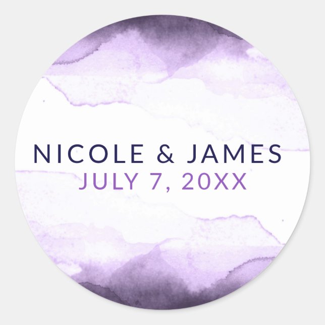 Amethyst Purple Plum Modern Chic Wedding Classic Round Sticker (Front)