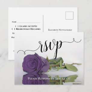 Amethyst Purple Reflecting Rose Chic Wedding RSVP Postcard