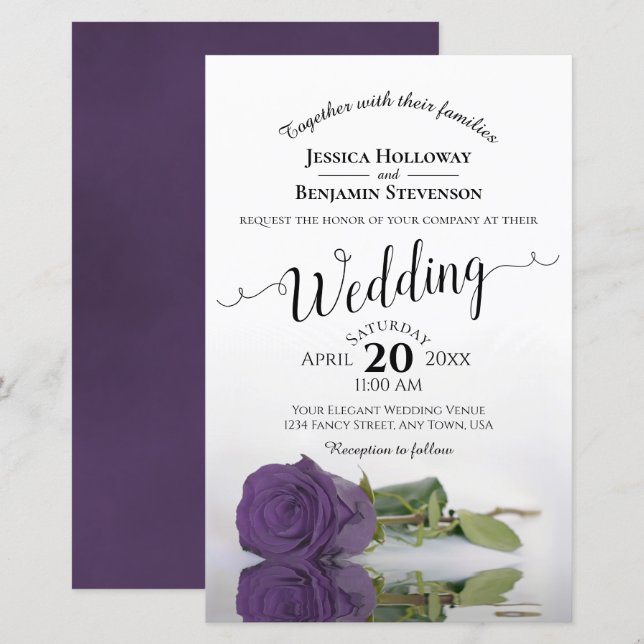 Amethyst Purple Rose BUDGET Wedding Invitation (Front/Back)