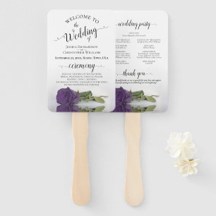 Amethyst Purple Rose Elegant Wedding Program Hand Fan