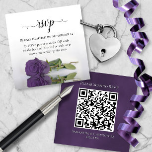 Amethyst Purple Rose Elegant Wedding RSVP QR Code Enclosure Card
