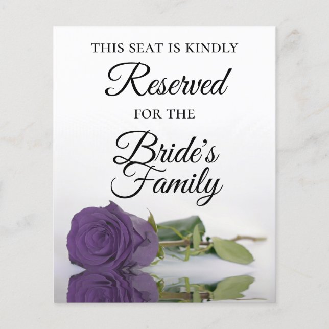Amethyst Purple Rose Reserved Oversized Place Card (Front)