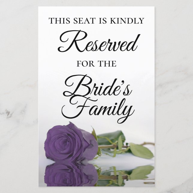 Amethyst Purple Rose Reserved Wedding Place Card (Front)