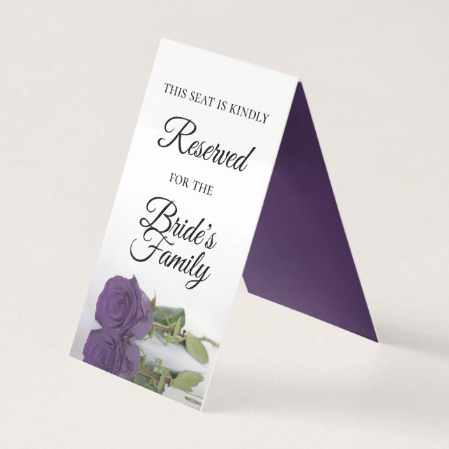 Amethyst Purple Rose Reserved Wedding Place Card (Front)