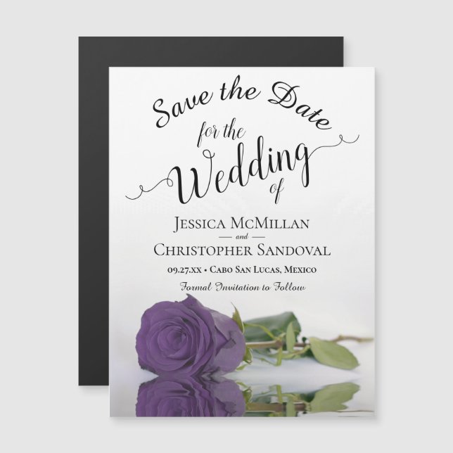 Amethyst Purple Rose Wedding Save the Date Magnet (Front/Back)