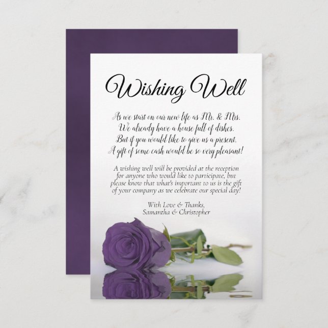 Amethyst Purple Rose Wedding Wishing Well Poem Enclosure Card (Front/Back)