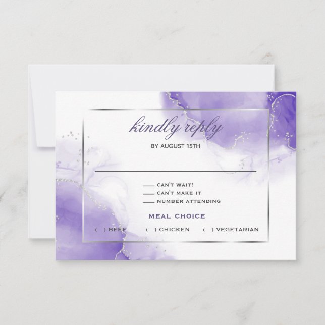 Amethyst Purple Script Silver  RSVP Card (Front)