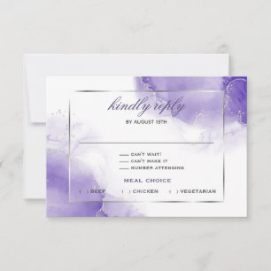 Amethyst Purple Script Silver  RSVP Card