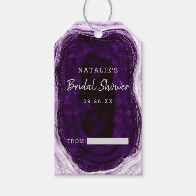Amethyst Purple & Silver Bridal Display Shower Gift Tags (Front)
