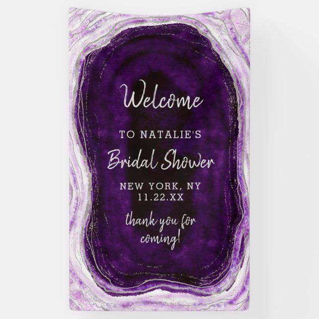 Amethyst Purple & Silver Bridal Shower Welcome Banner (Vertical)