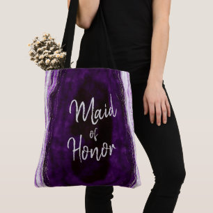 Amethyst Purple & Silver Geode Agate Maid of Honou Tote Bag
