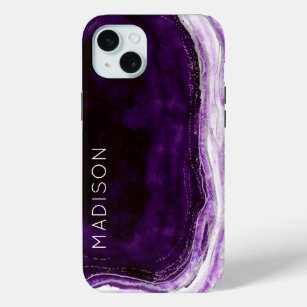 Amethyst Purple & Silver Geode Agate Personalised iPhone 15 Mini Case