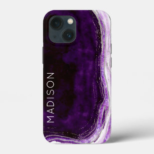 Amethyst Purple & Silver Geode Agate Personalised iPhone 13 Mini Case