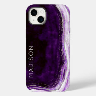 Amethyst Purple & Silver Geode Agate Personalised Case-Mate iPhone 14 Plus Case