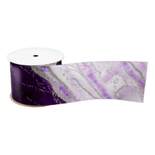 Amethyst Purple & Silver Geode Agate Rock Wedding Satin Ribbon