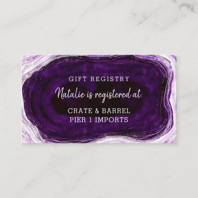 Amethyst Purple Silver Geode Shower Gift Registry Enclosure Card (Front)