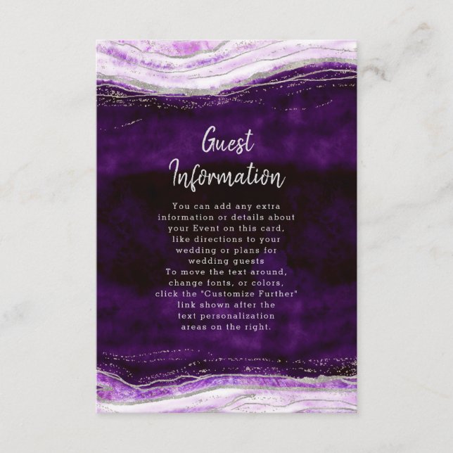 Amethyst Purple & Silver Geode Wedding Information Enclosure Card (Front)