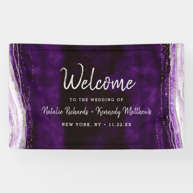 Amethyst Purple & Silver Geode Wedding Welcome Banner (Horizontal)