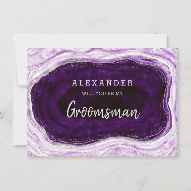 Amethyst Purple & Silver Groomsman Proposal Card (Front)
