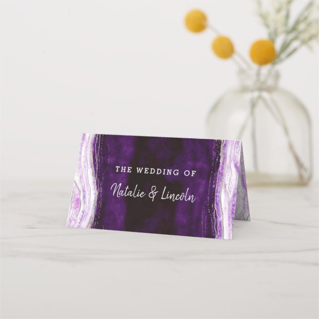 Amethyst Purple & Silver Reserved Seating Wedding Place Card (Back)