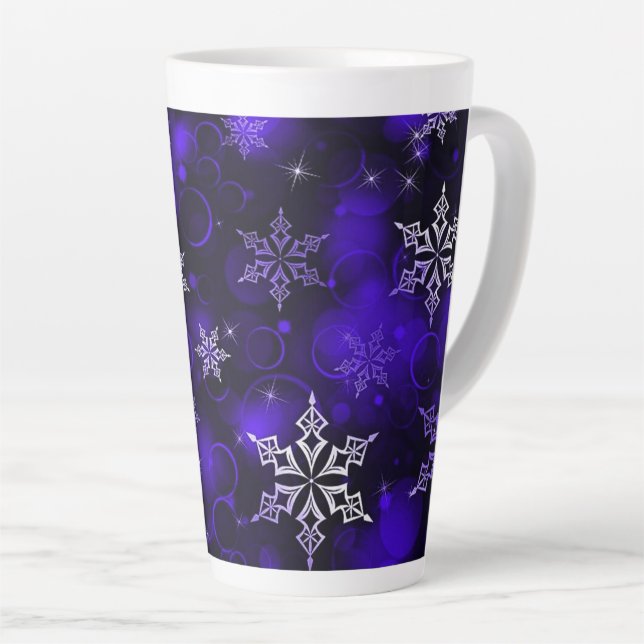 Amethyst Purple Snowflake Motif Latte Mug (Right Angle)