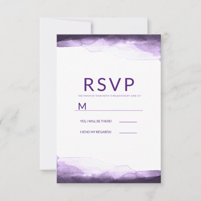 Amethyst Purple Watercolor Modern Wedding RSVP (Front)