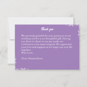 Amethyst Purple & White Filigree Thank You Card