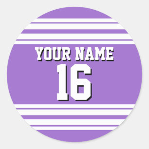 Amethyst Purple Wht Team Jersey Custom Number Name Classic Round Sticker