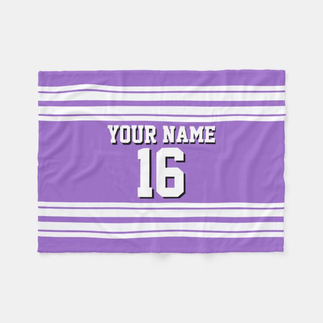 Amethyst Purple Wht Team Jersey Custom Number Name Fleece Blanket (Front (Horizontal))