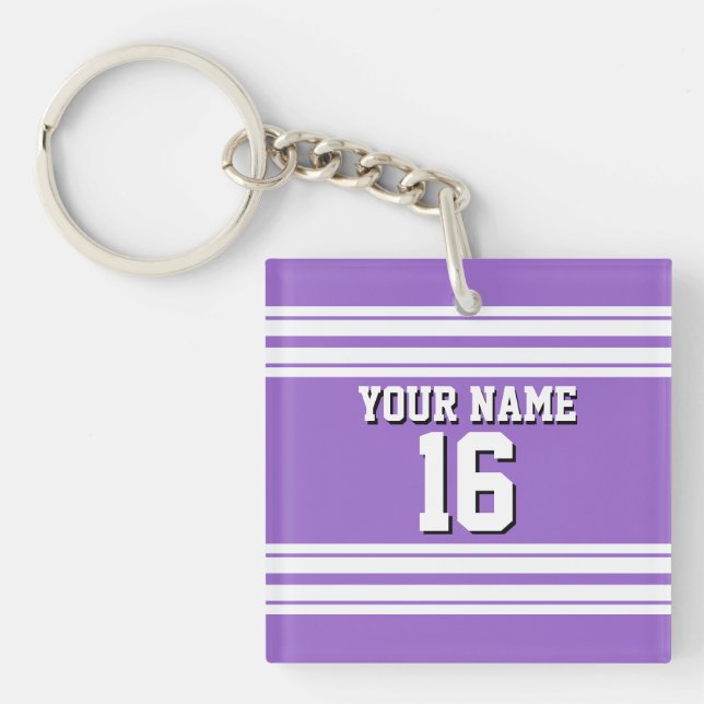 Amethyst Purple Wht Team Jersey Custom Number Name Key Ring (Front)