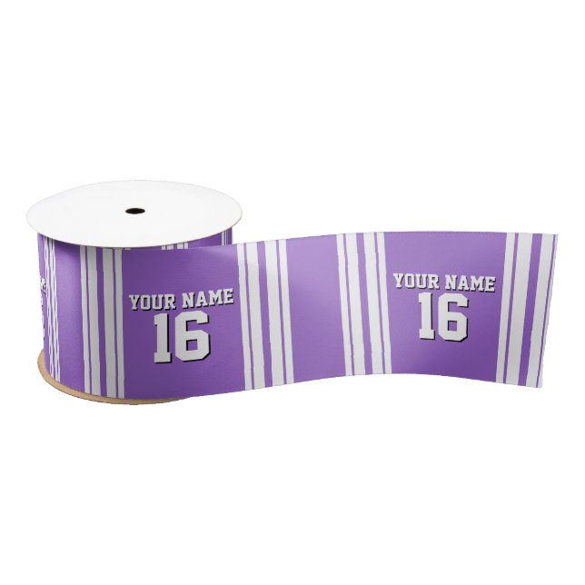 Amethyst Purple Wht Team Jersey Custom Number Name Satin Ribbon (Spool)