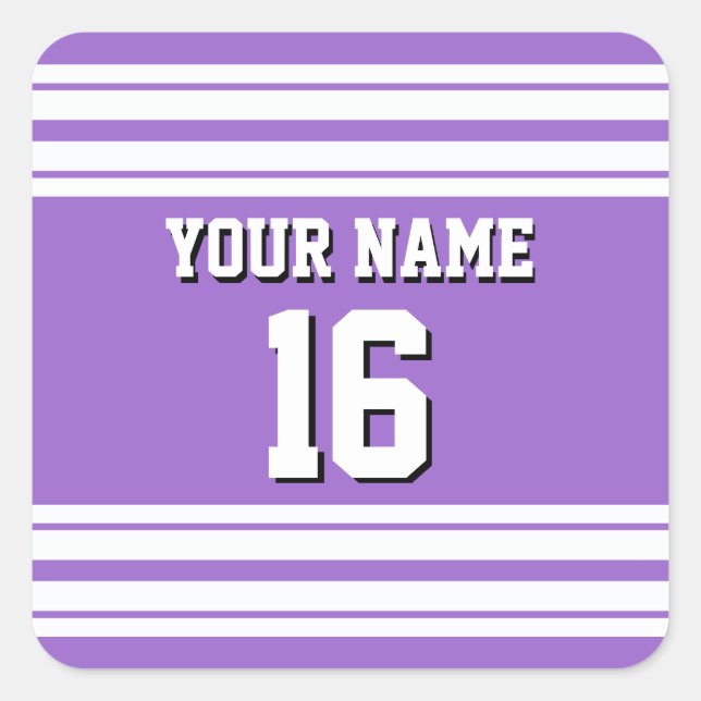 Amethyst Purple Wht Team Jersey Custom Number Name Square Sticker (Front)