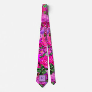 Amethyst Raspberry Floral Wedding Mionogram Tie