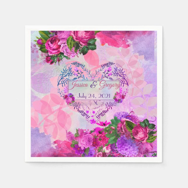 Amethyst Raspberry Floral Wedding Napkin (Front)