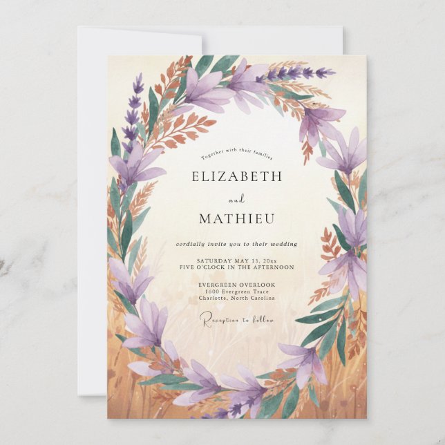 Amethyst Rose Copper Painted Wedding Invitation (Front)