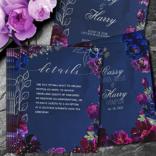 Amethyst Sapphire Navy Jewel Tone Wedding Details Enclosure Card