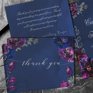Amethyst Sapphire Navy Jewel Tone Wedding Flat Thank You Card