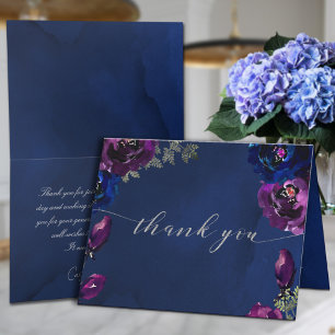 Amethyst Sapphire Navy Jewel Tone Wedding Thank You Card