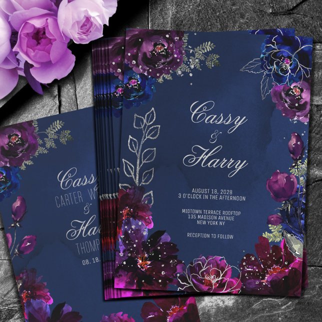 Amethyst Sapphire Navy Jewel Tones Wedding Invitation (Creator Uploaded)