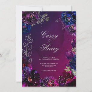 Amethyst Sapphire Ombre Jewel Tone Wedding Invitation
