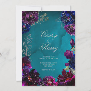 Amethyst Sapphire Teal  Blue Jewel Tone Wedding Invitation