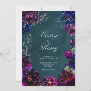 Amethyst Sapphire Teal Jewel Tones Wedding Invitation