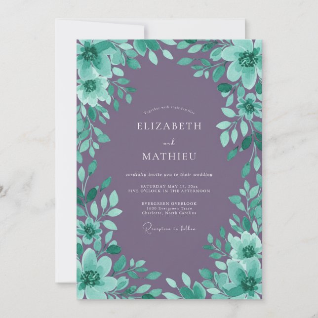 Amethyst Seafoam Greenery Wedding Invitation (Front)